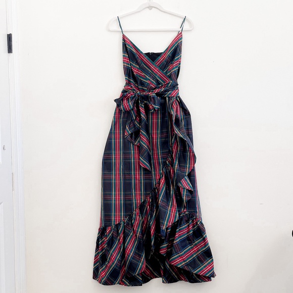 J. Crew Stewart Tartan Plaid Faux Wrap Ruffle Midi Dress 16 NWT - Picture 3 of 10